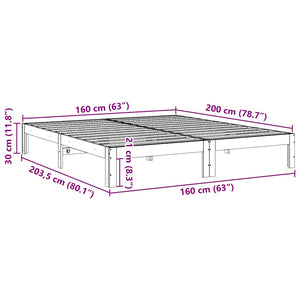 Sängram utan madrass vaxbrun 160x200 cm massiv furu