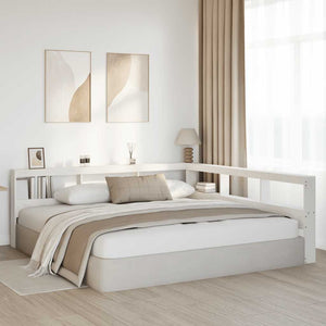 Bokhylla sänggavel L-formad vit 200 cm massiv furu