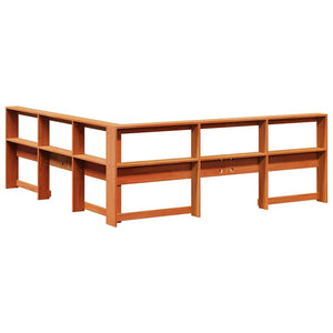 Bokhylla sänggavel L-formad vaxbrun 200 cm massiv furu