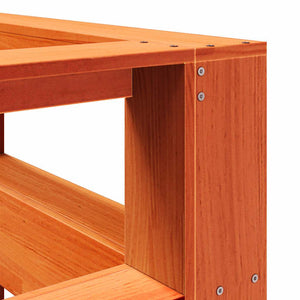 Bokhylla sänggavel L-formad vaxbrun 200 cm massiv furu