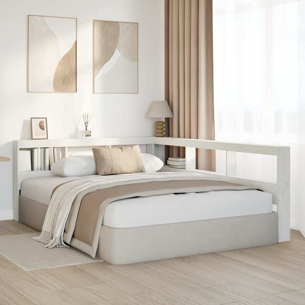 Bokhylla sänggavel L-formad vit 160 cm massiv furu