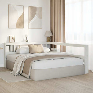 Bokhylla sänggavel L-formad vit 160 cm massiv furu