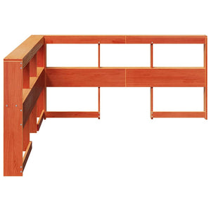 Bokhylla sänggavel L-formad vaxbrun 150 cm massiv furu