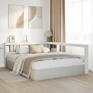 Bokhylla sänggavel L-formad vit 140 cm massiv furu