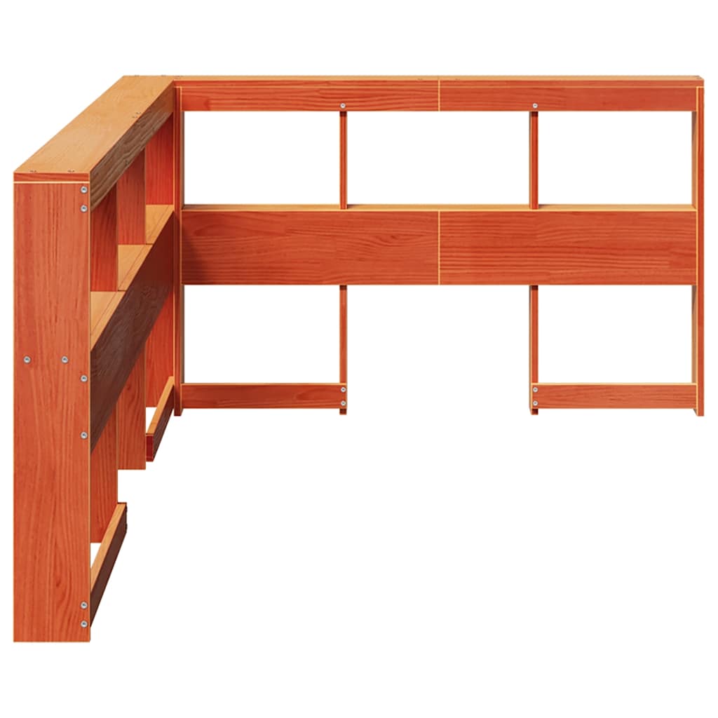 Bokhylla sänggavel L-formad vaxbrun 120 cm massiv furu