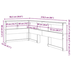 Bokhylla sänggavel L-formad vaxbrun 80 cm massiv furu