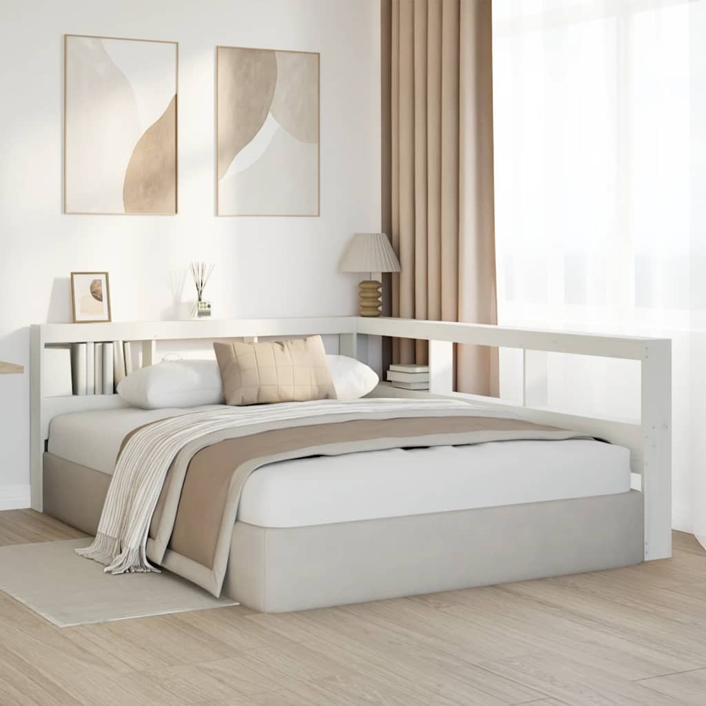 Bokhylla sänggavel L-formad vit 135 cm massiv furu