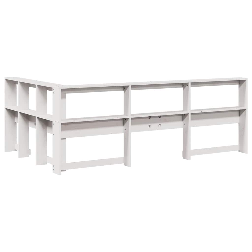 Bokhylla sänggavel L-formad vit 120 cm massiv furu