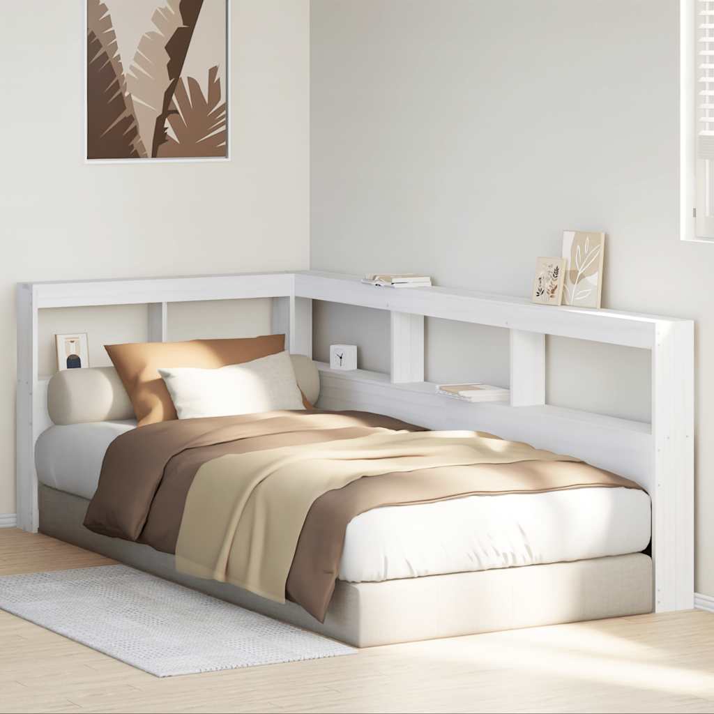 Bokhylla sänggavel L-formad vit 90 cm massiv furu