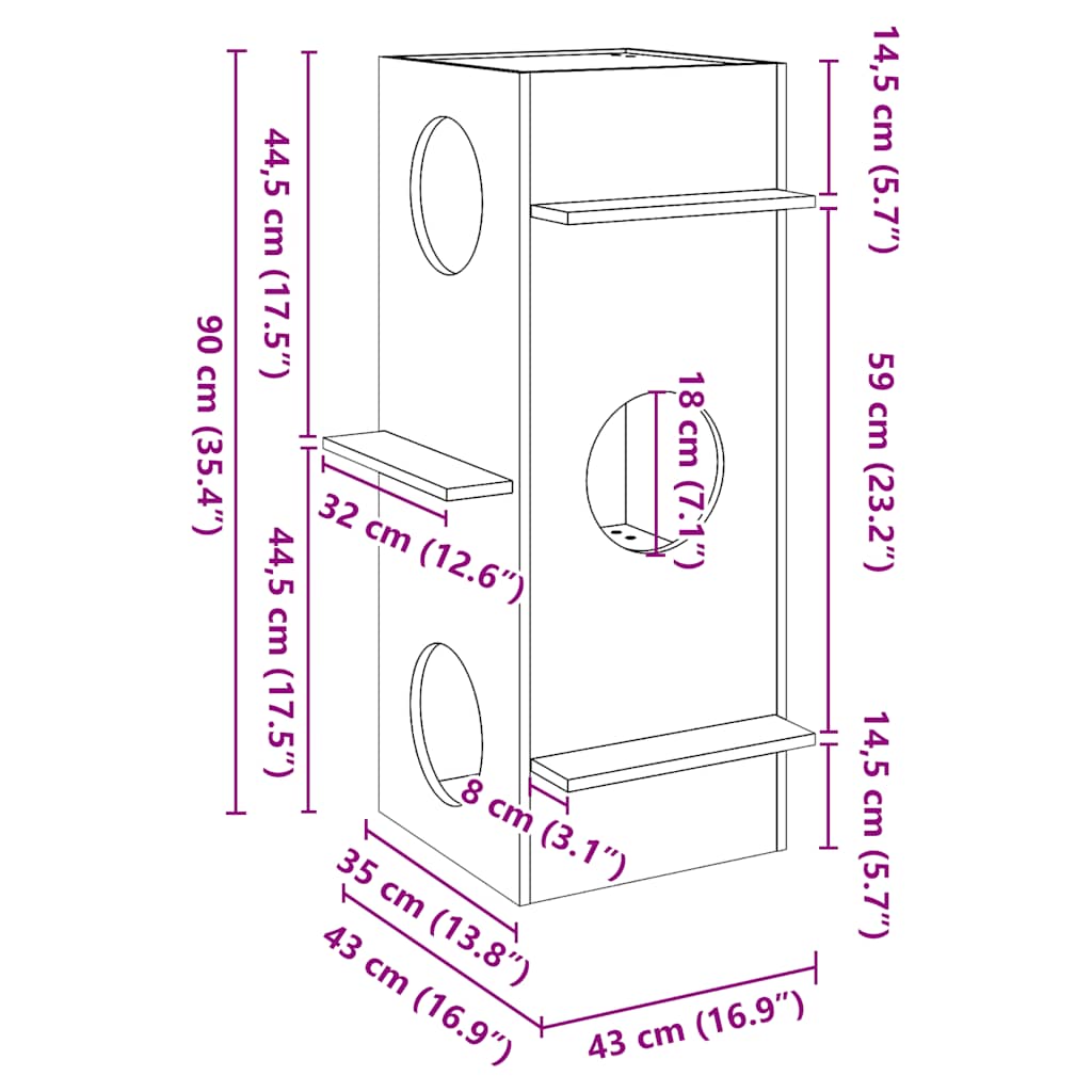 Katthus vaxbrun 43x43x90 cm massiv furu