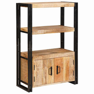 Bokhylla med Dörrar Brun Massivt Rå Mango trä och Metall