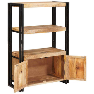 Bokhylla med Dörrar Brun Massivt Rå Mango trä och Metall