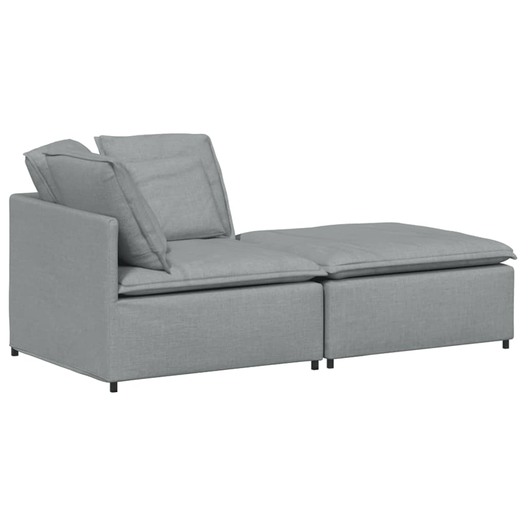 Modulsoffa med fotpall och dynor i tyg ljusgrå