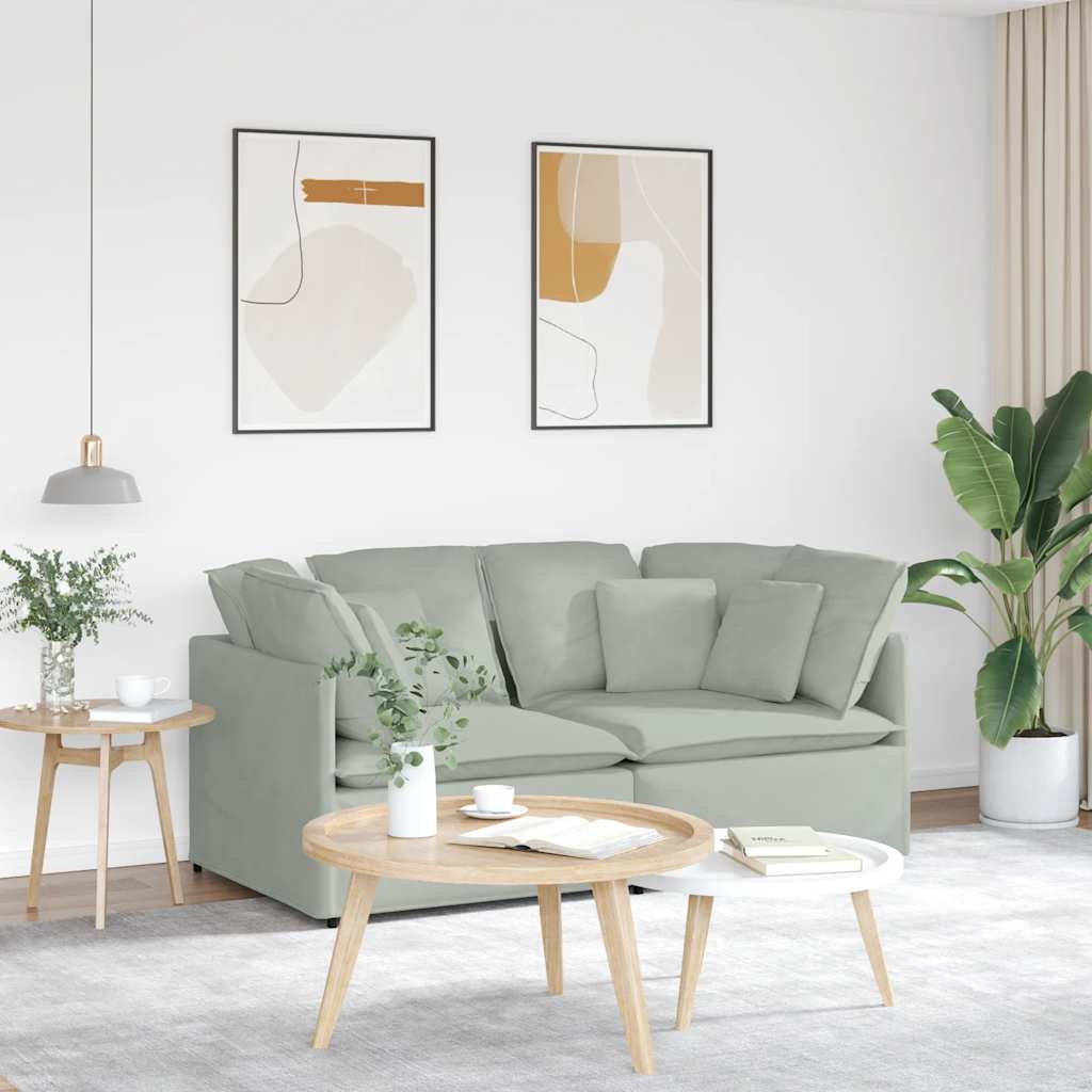 Modulsoffa med dynor sammet ljusgrå