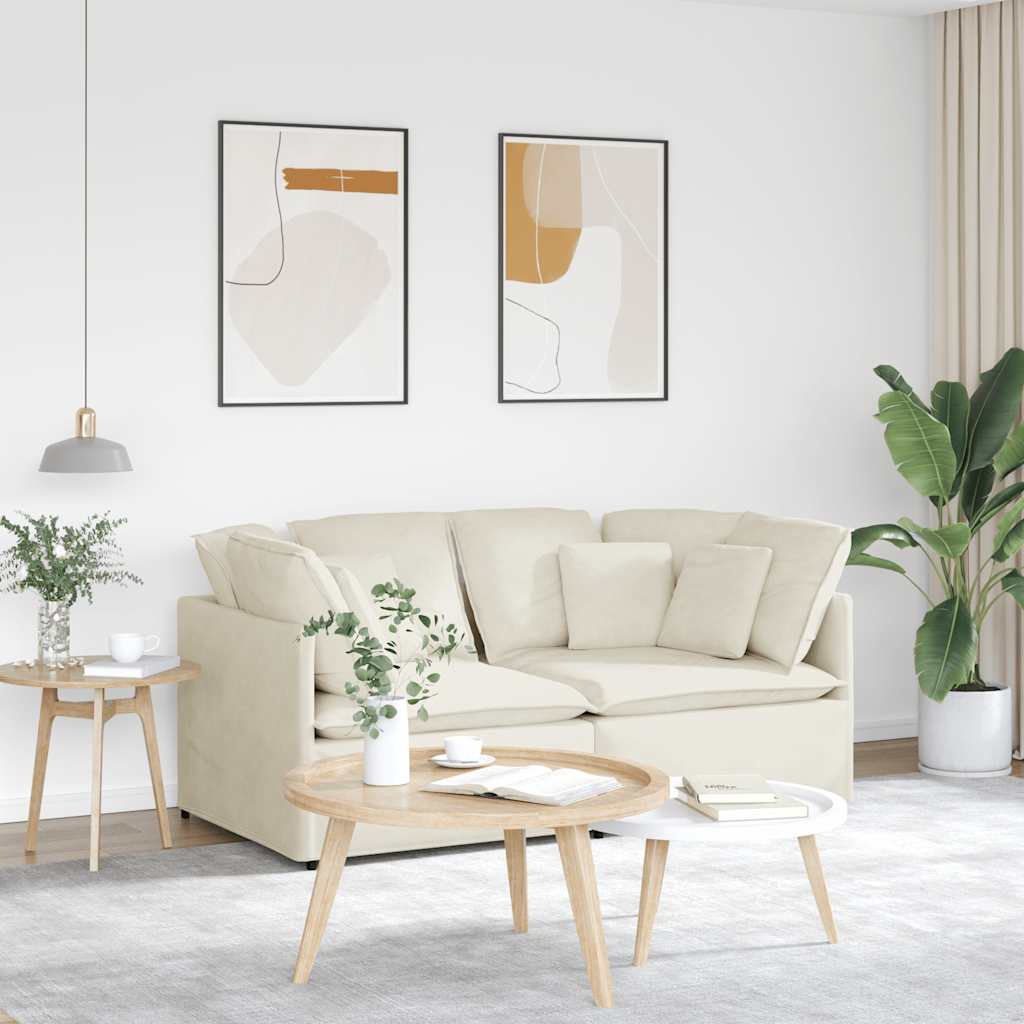 Modulsoffa med kuddar sammetskräm