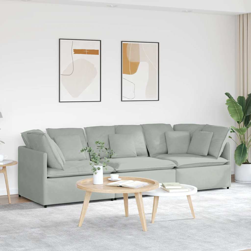 Modulsoffa med dynor sammet ljusgrå
