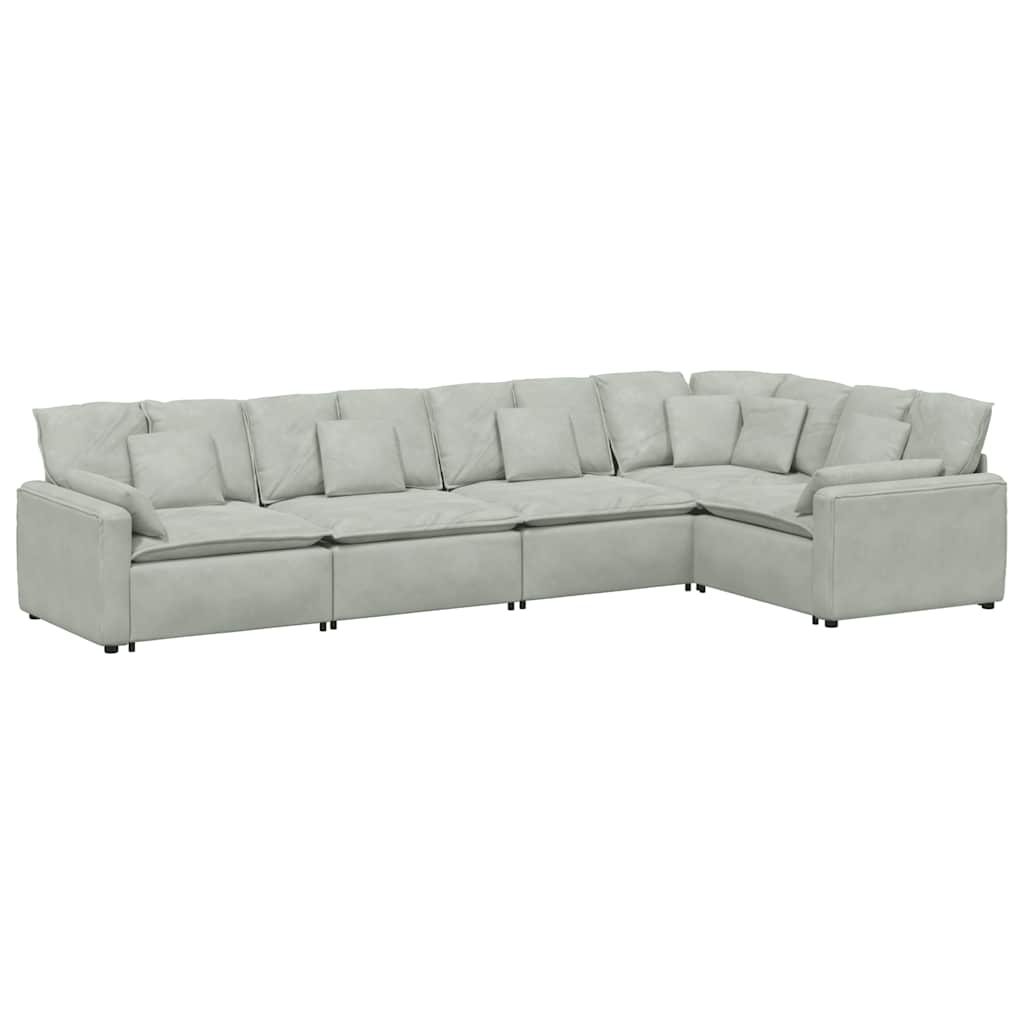 Modulsoffa med dynor sammet ljusgrå