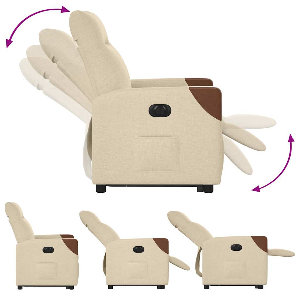 Elektrisk reclinerfåtölj med uppresningshjälp gräddvit tyg