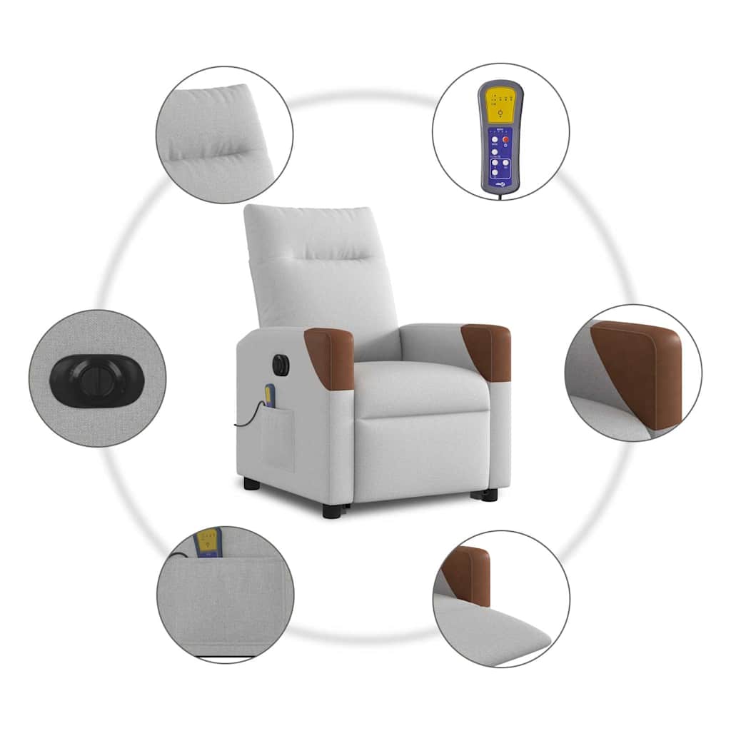 Elektrisk massagefåtölj med uppresningshjälp molngrå tyg