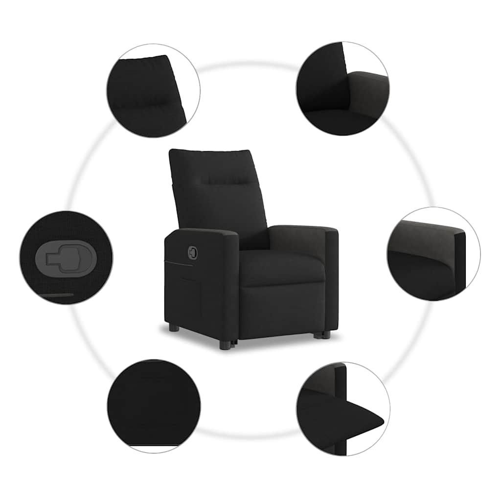 Reclinerfåtölj med uppresningshjälp svart tyg