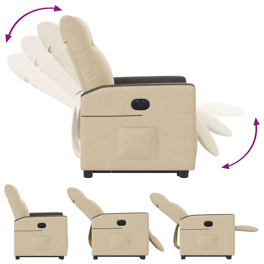 Elektrisk reclinerfåtölj med uppresningshjälp gräddvit tyg