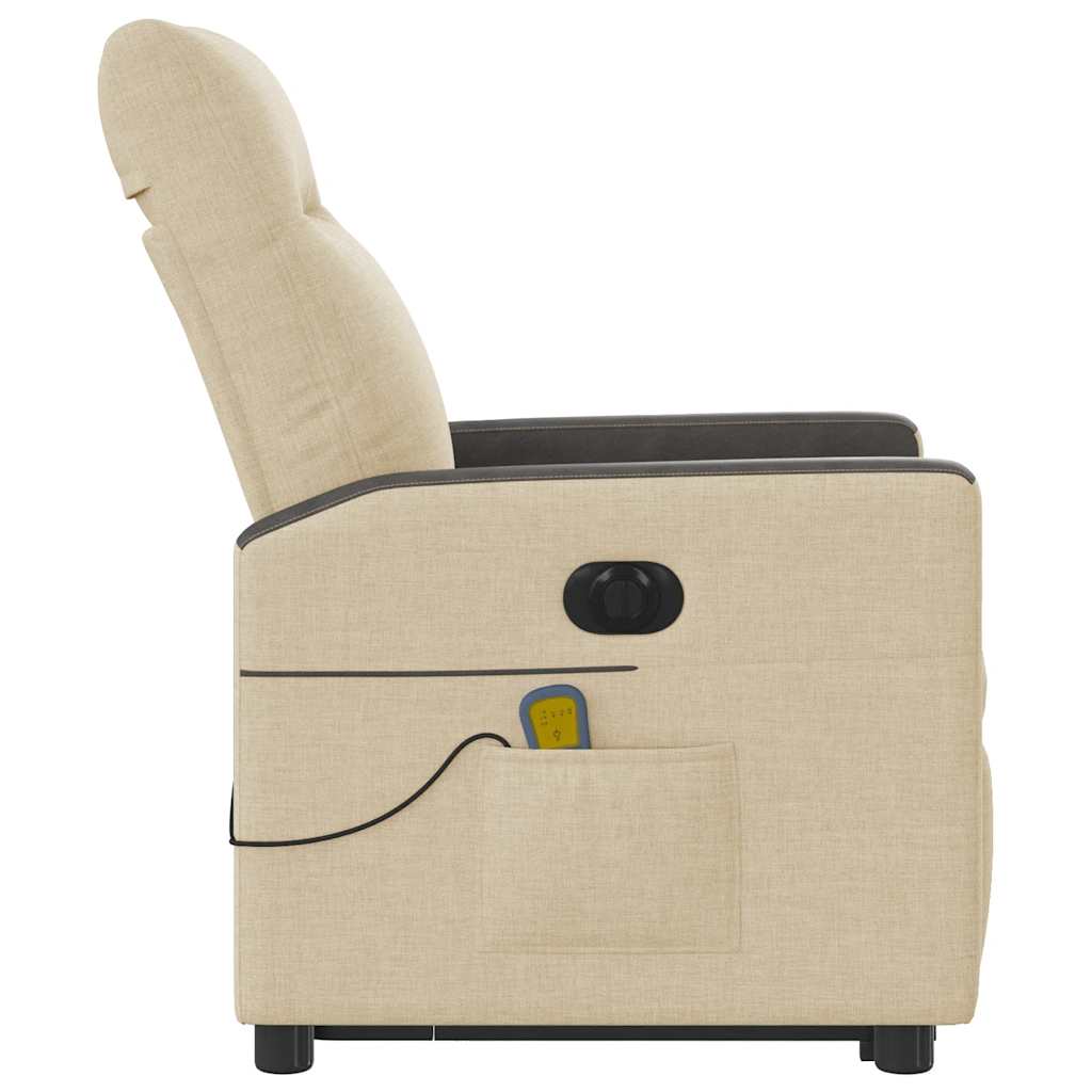 Elektrisk massagefåtölj med uppresningshjälp gräddvit tyg