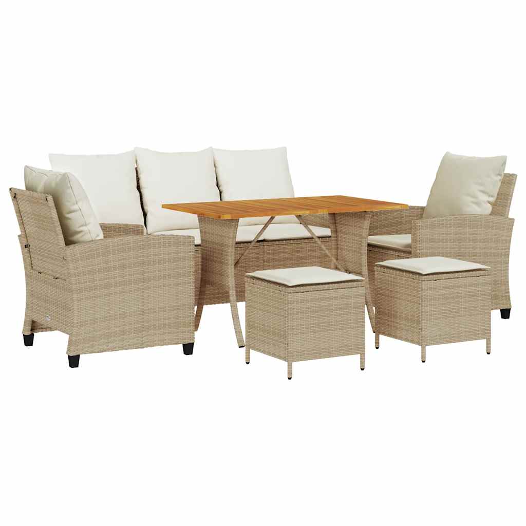 Soffgrupp för trädgården med dynor 6 delar beige konstrotting