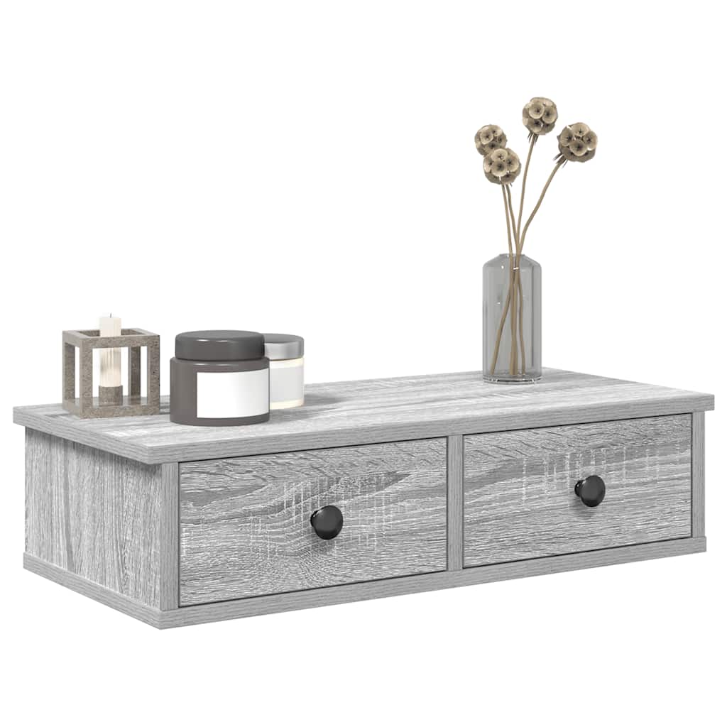 Vägghylla med lådor grå sonoma 60x28x15 cm konstruerat trä