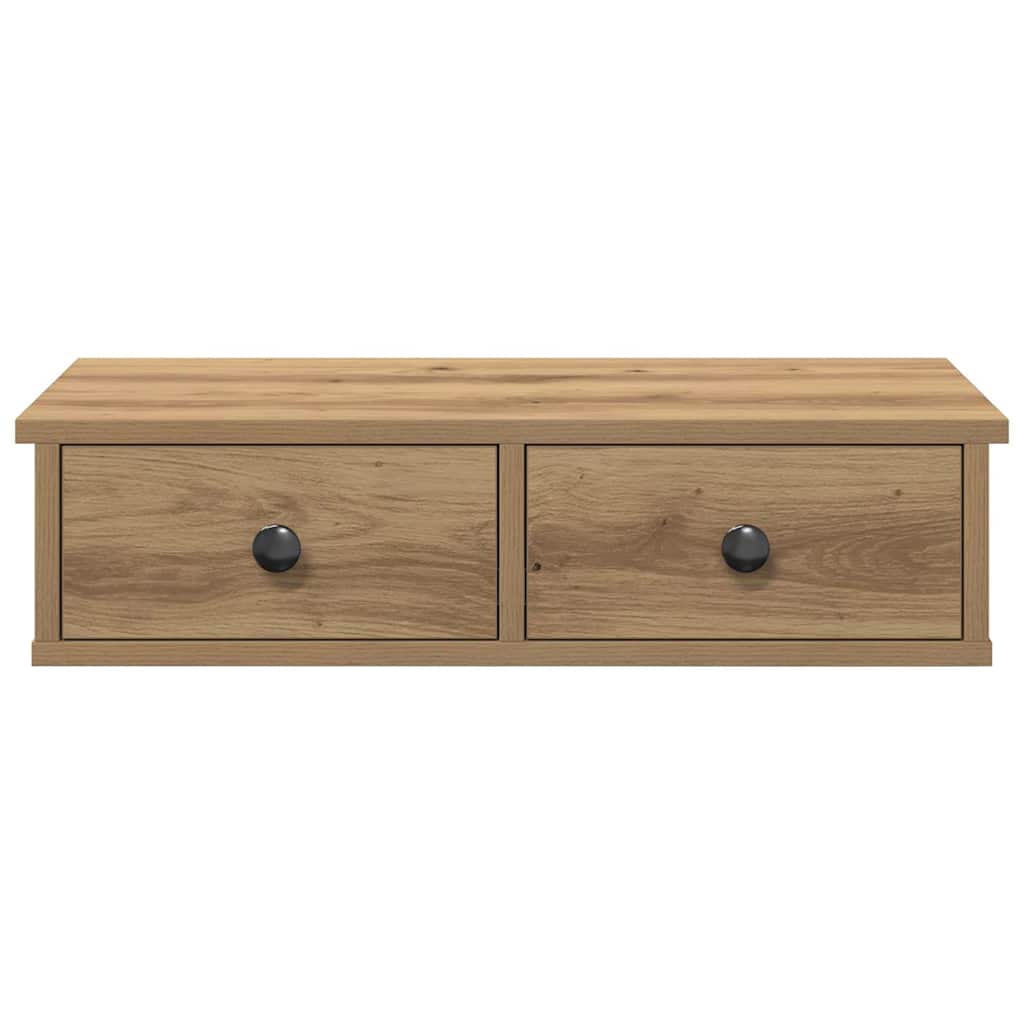 Vägghylla med lådor ek 60x28x15 cm konstruerat trä