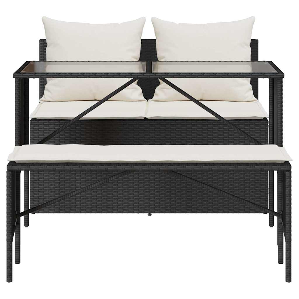 Matgrupp för trädgården med dynor 3 delar svart konstrotting