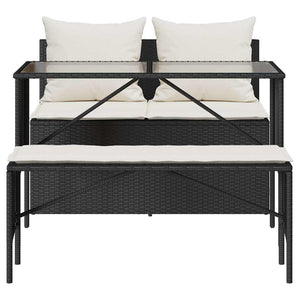 Matgrupp för trädgården med dynor 3 delar svart konstrotting