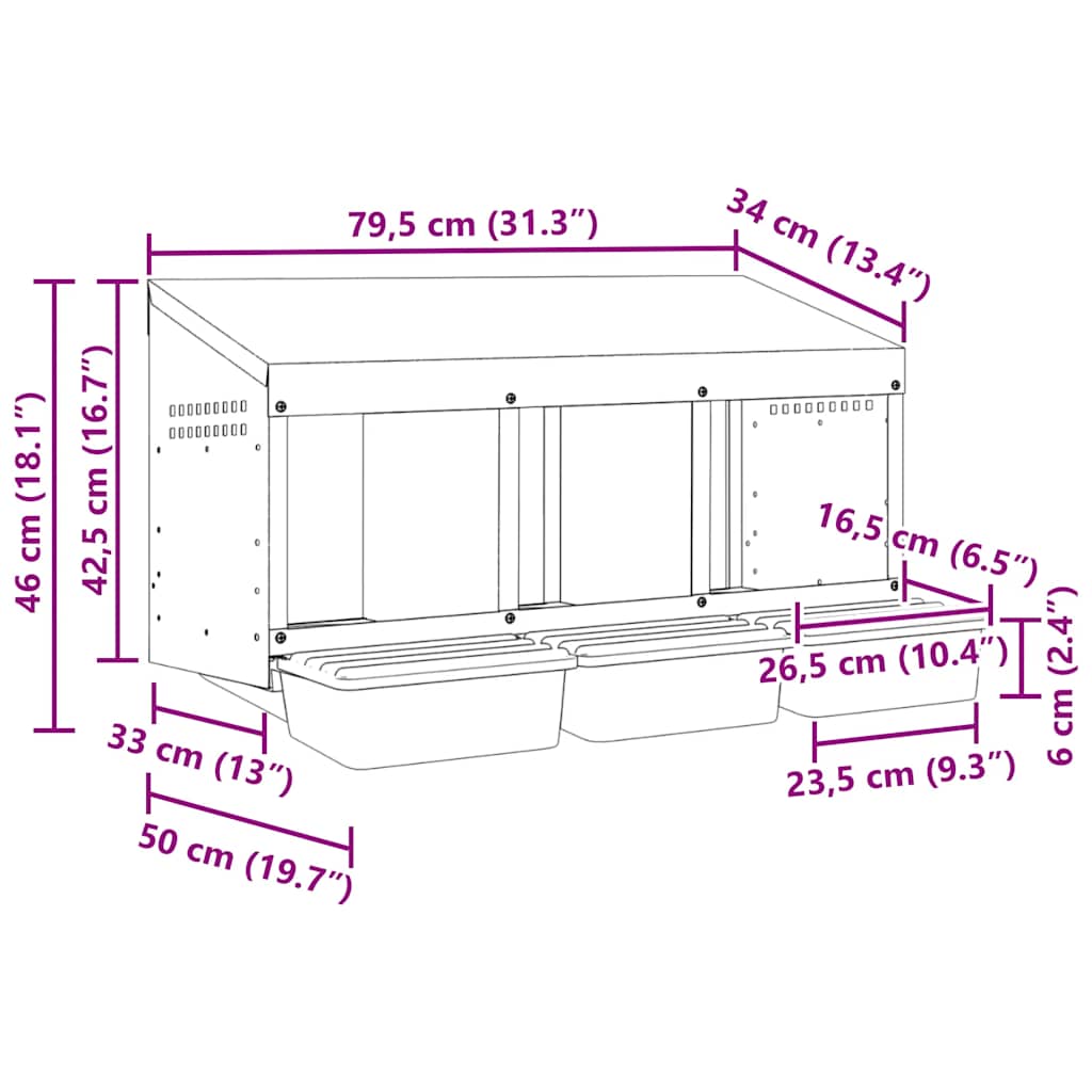 Hönsholk 3 fack Väggmonterad galvaniserad stål