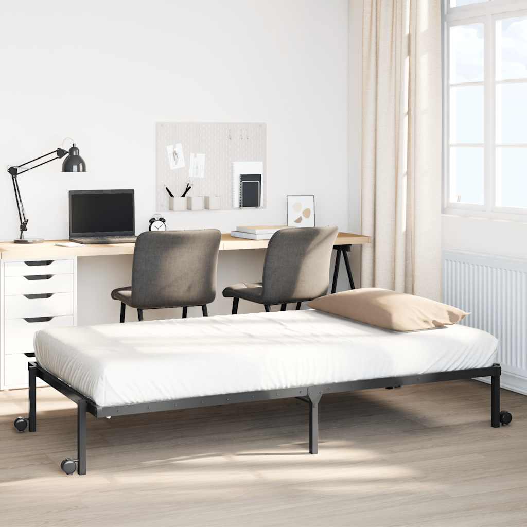 Sängram utan madrass hopfällbar svart 90x200 cm stål
