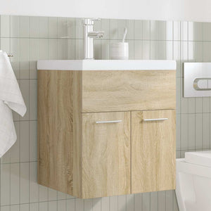 Tvättställsskåp med inbyggt handfat och kran Sonoma ek