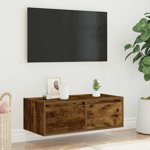 Tv-bänk med LED-belysning rökfärgad ek 75x35,5x25 cm