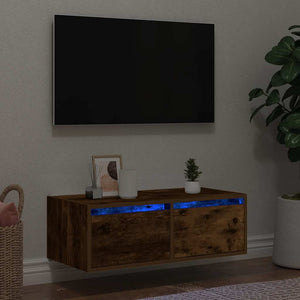 Tv-bänk med LED-belysning rökfärgad ek 75x35,5x25 cm