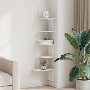 Vägghylla hörn vit 32x32x127,5 cm konstruerat trä