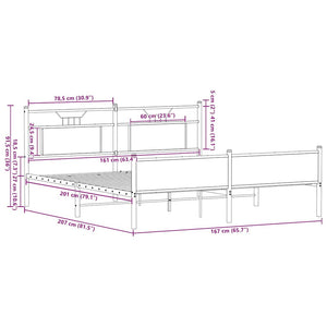 Sängram utan madrass metall rökfärgad ek 160x200 cm