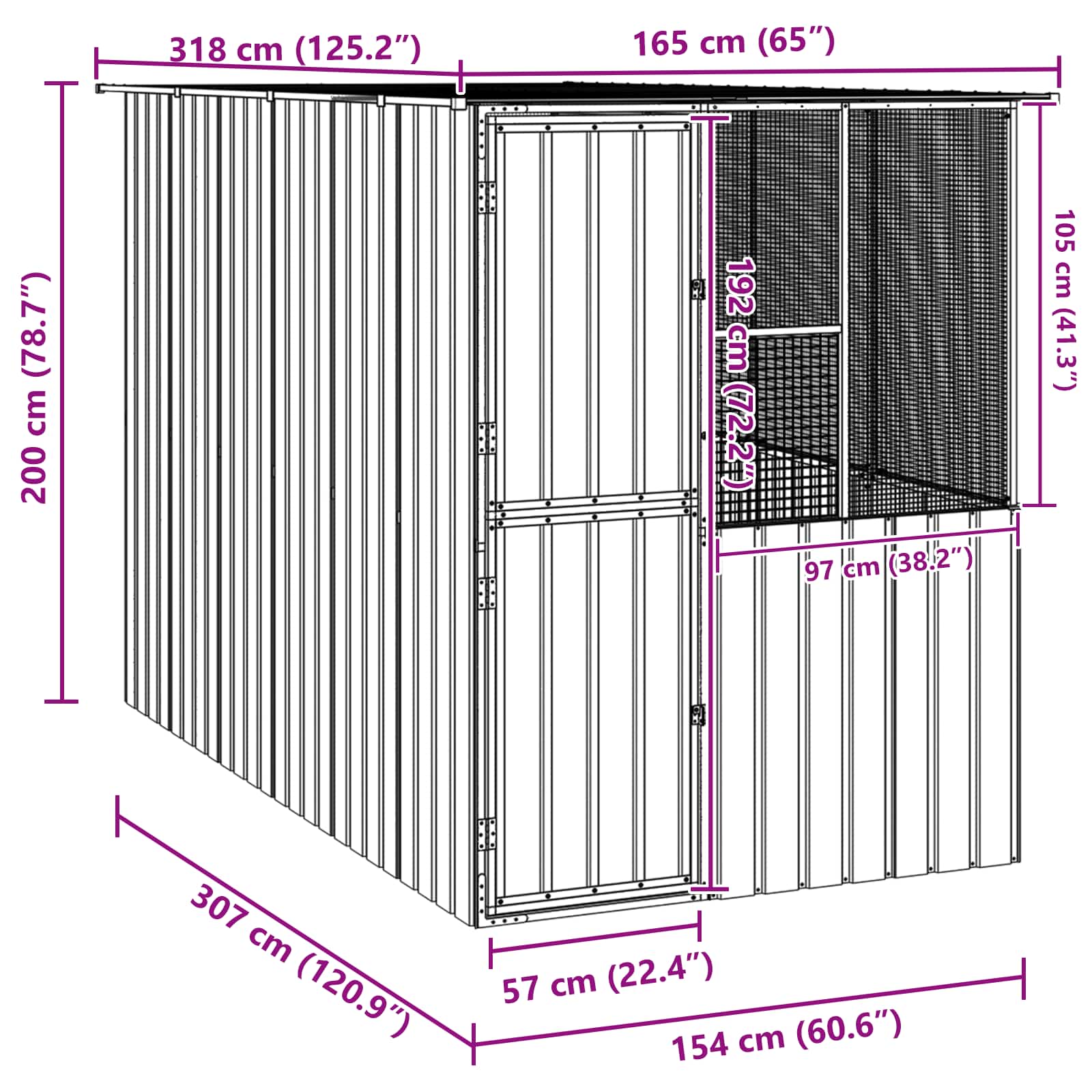 Fågelbur Antracit 315 x 167 x 200 cm Galvaniserat Stål