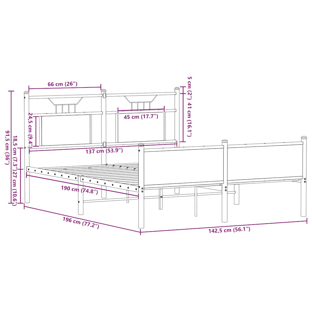 Sängram utan madrass rökfärgad ek 137x190 cm konstruerad trä