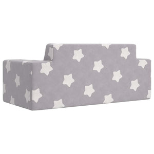 Barnsoffa 2-sits ljusgrå med stjärnor mjuk plysch