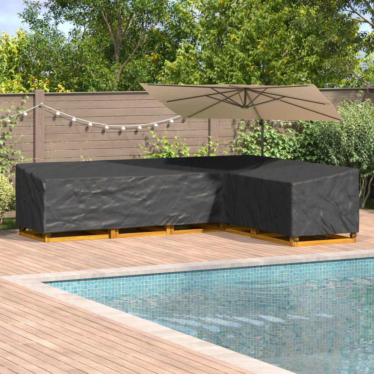 Möbelöverdrag 355 x 275 x 80 cm 210D Oxford Tyg L-form Svart