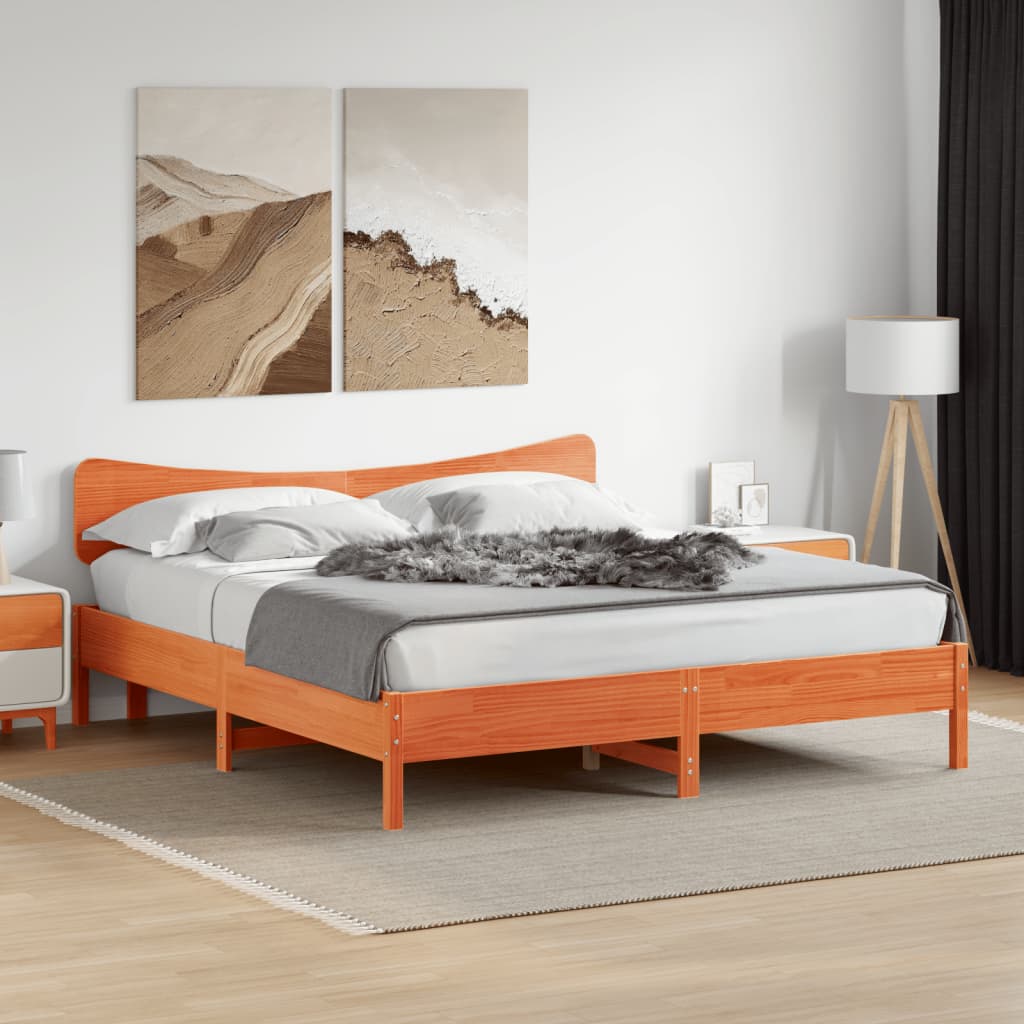 Sängram utan madrass vaxbrun 160x200 cm massiv furu