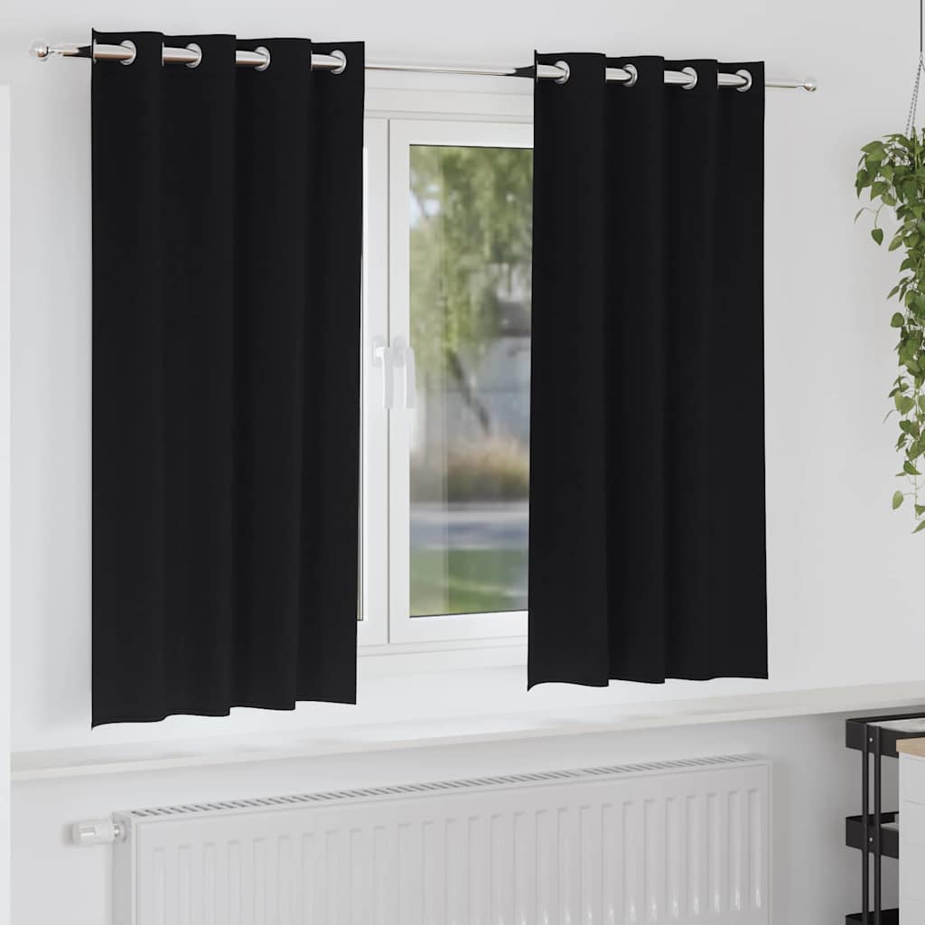 Mörkläggningsgardiner med Ringar 2 st Svart 175 x 140 cm