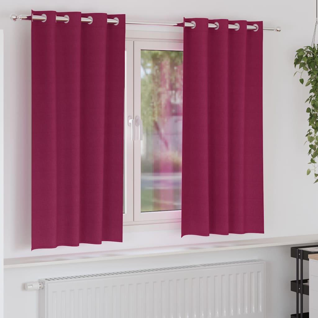 Mörkläggningsgardiner med Ringar 2 st Vinröd 175 x 140 cm