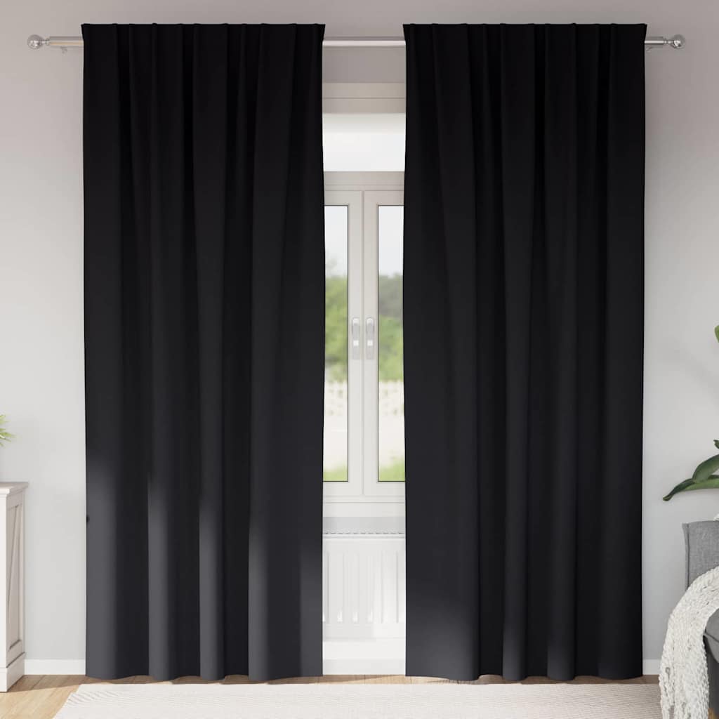 Mörkläggningsgardiner med Ringar 2 st Svart 260 x 140 cm