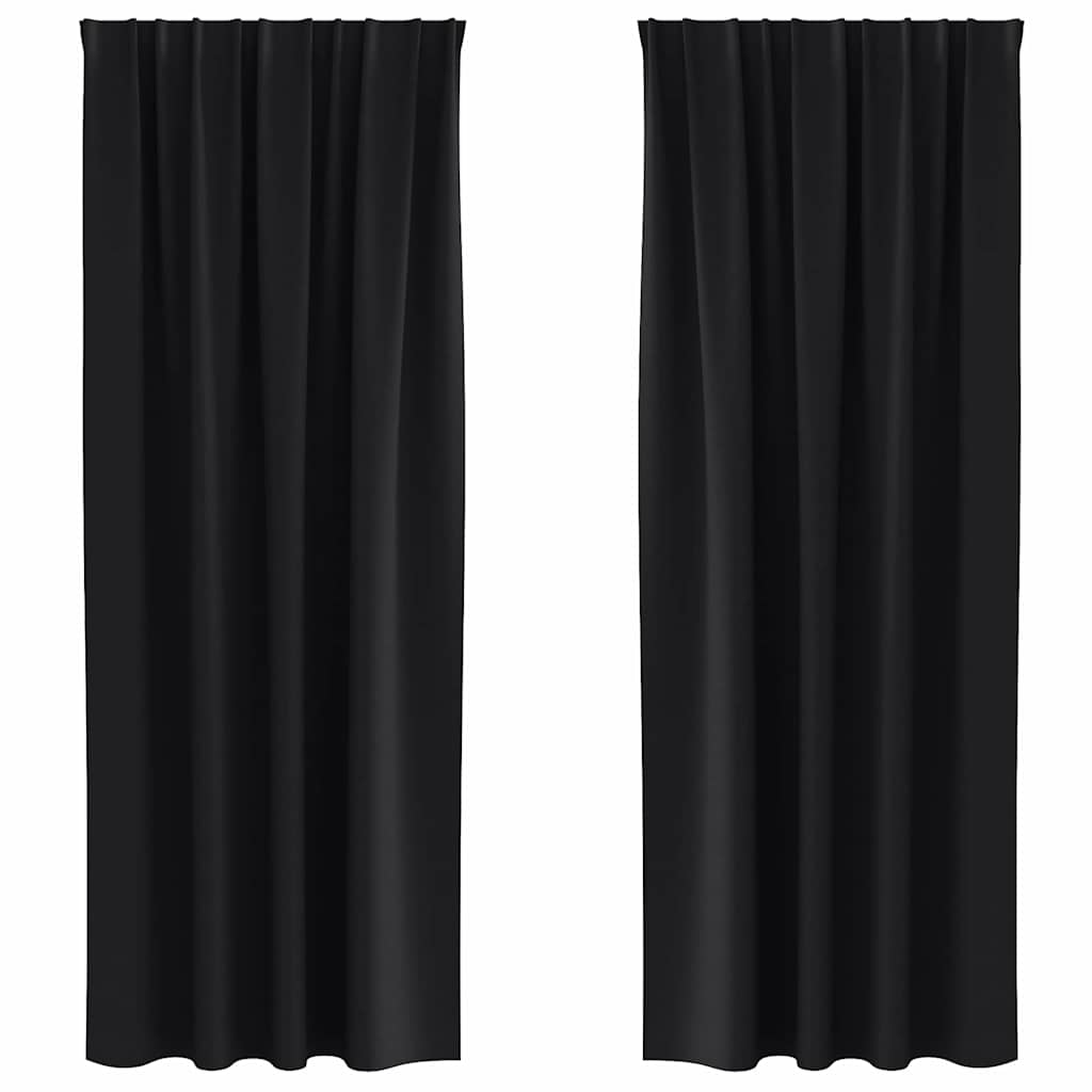 Mörkläggningsgardiner med Ringar 2 st Svart 260 x 140 cm