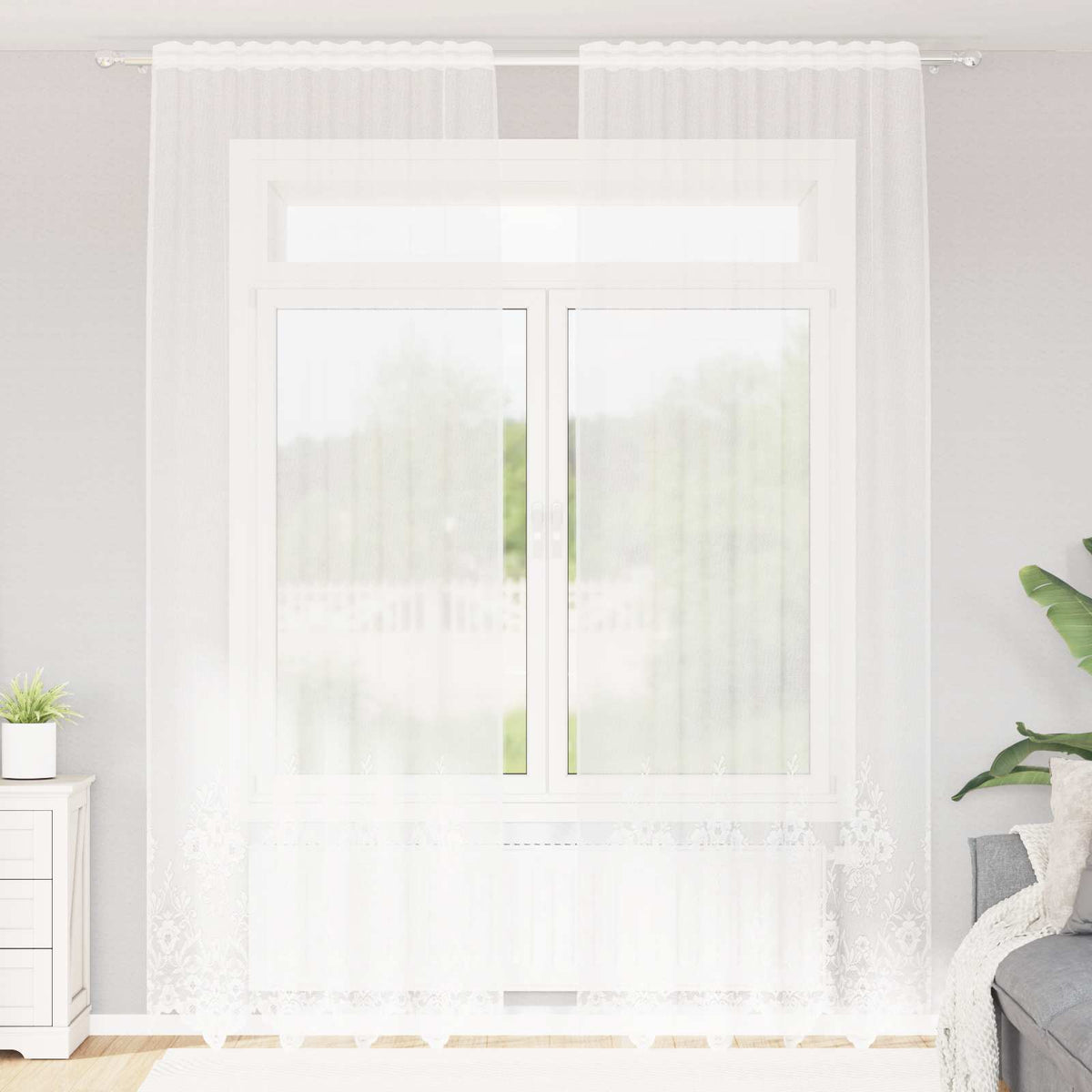 Spetsgardin Vit 300 x 150 cm Polyester