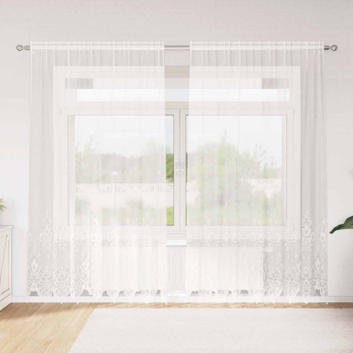 Spetsgardin Vit 245 x 200 cm Polyester