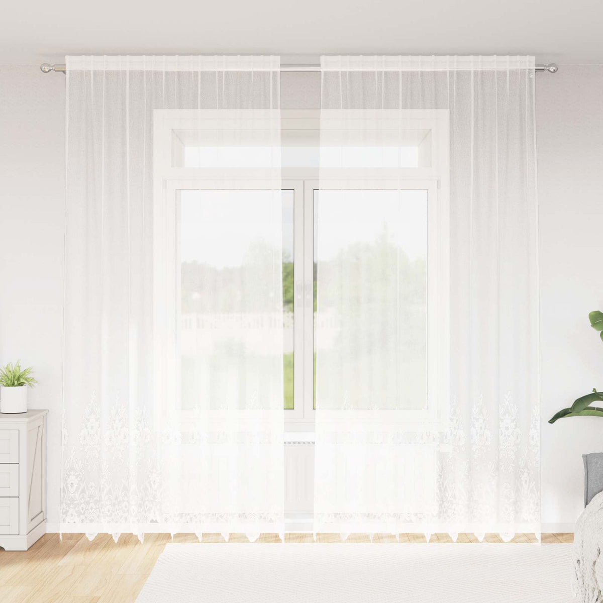 Spetsgardin Vit 280 x 200 cm Polyester